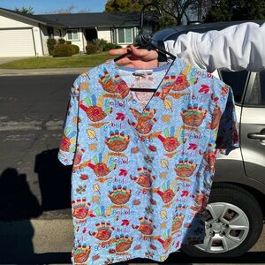 Women’s Blue Gobble Print Scrub top